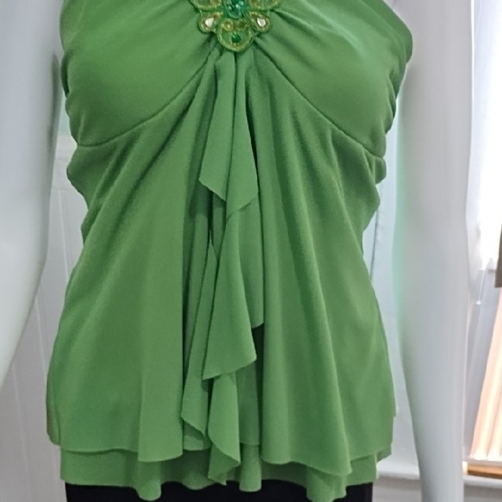 Trixxi Green Asymmetrical Embellished Sleeveless Halter - Picture 3 of 5